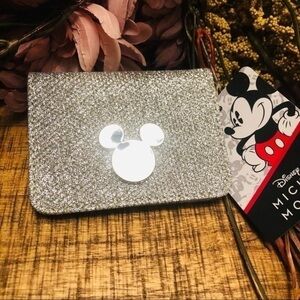 Mickey Mouse Silver Glitter ID Card Wallet Snap Case NWT